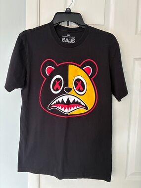 Men’s Black Short Sleeve Graphic Tee - Yellow & Red Bear Print Baws Life